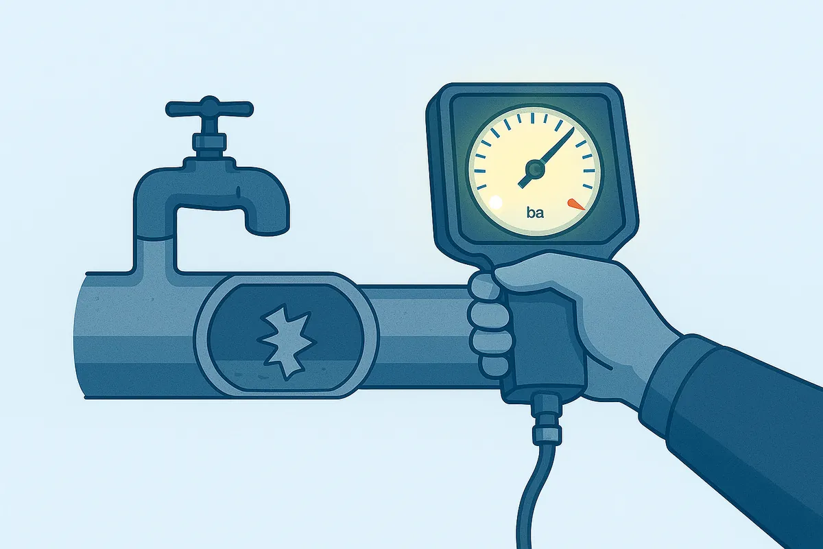 Illustration : contrôle de pression d’une canalisation au manomètre