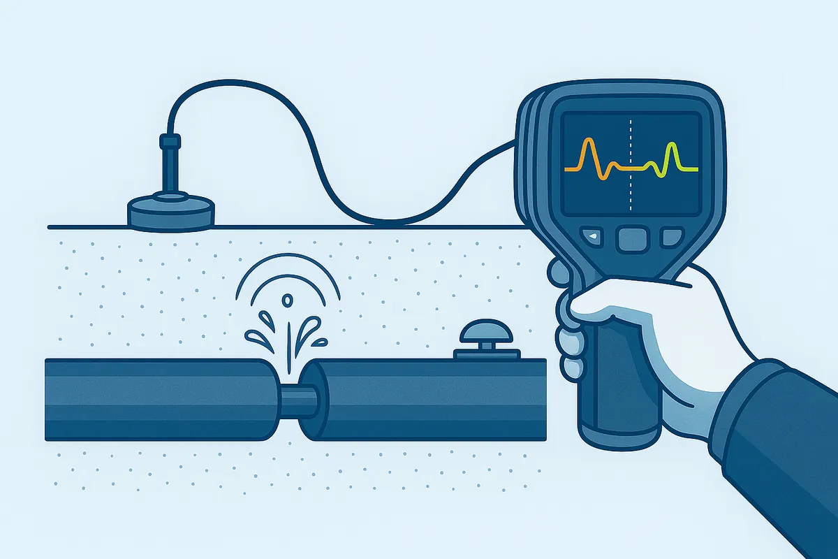 Illustration : écoute électroacoustique d'une canalisation enterrée avec un micro de sol