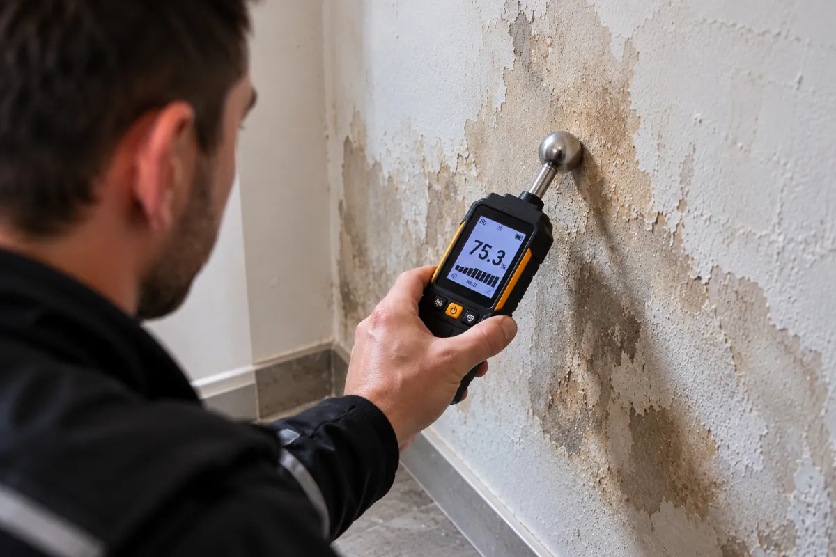 Mesure de l'humidité d'un mur touché par une infiltration